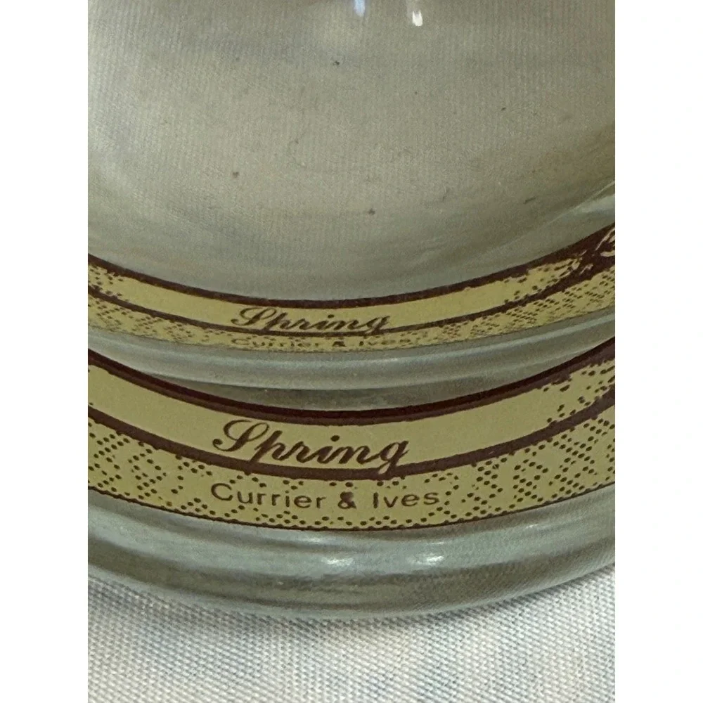 Vintage Currier and Ives Spring Rocks Glass Sepia Farm Scene Gold Rim Tumbler